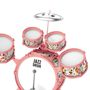Imagem de Esquirla Conjunto de tambor para crianças, instrumento musical com 2 pratos, iluminação musical para crianças, conjunto de música para meninos e meninas, Rosa