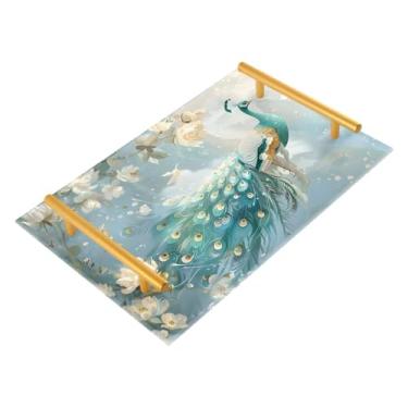 Imagem de Bandeja organizadora de bancada de banheiro elegante bandeja de flores de pavão organizador de banheiro para perfume, maquiagem, balcão de cozinha, decoração de mesa de centro