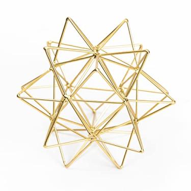 Imagem de YiLifebes Decoração de mesa geométrica de metal, escultura geométrica de metal 3D, escultura abstrata dourada para decoração de casa, decoração de arte de mesa para casa, sala de estar, escritório