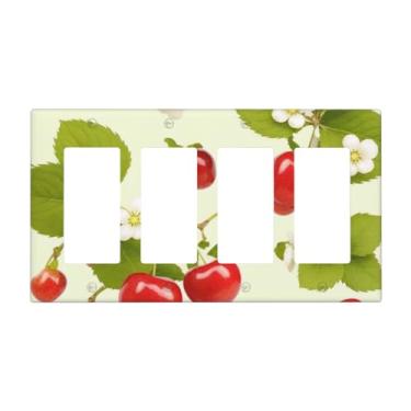 Imagem de Placa de parede com estampa de morango, capa decorativa para interruptores de luz, tamanho padrão, painel quádruplo para placas de luz, capas de interruptores para decoração de quarto e casa