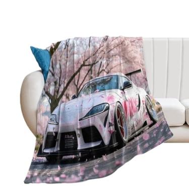 Imagem de HouLaiZhe Cobertor Super Macio Flanela JDM Carro Esportivo Sup Flores de Cerejeira Cobertores de Refrigeração Leve para Sofá-Cama Cadeira Sofá Carro Viagem ao Ar Livre Leve Quente 76 cm x 101 cm