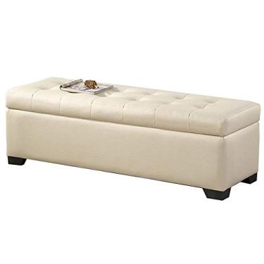 Imagem de FAMEOYA Banqueta para pés, banco de cama, banco de sofá, tecido de tecnologia confortável, armazenamento de grande capacidade, pode ser virado para quarto, sala de estar, casa, banco de troca de