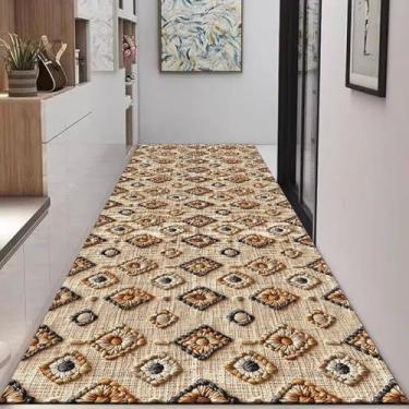 Imagem de HGTRH Tapete para cozinha lavável, tapete de cozinha corredor antiderrapante, tapete de veludo de cristal estreito corredor para entrada corredores cozinha lavanderia, amigo da pele D 50 x 600 cm