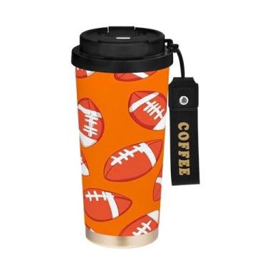Imagem de STAYTOP Caneca de café de viagem isolada de futebol americano de 500 ml, copo de café reutilizável de aço inoxidável com tampa flip à prova de vazamento à prova de vazamento para escritório, escola