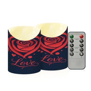 Imagem de Wassud Pacote com 2 velas sem chama rosa vermelha dos namorados com controle remoto, velas realistas cintilantes com temporizador, velas decorativas para Natal, casamento, festa, decoração de casa