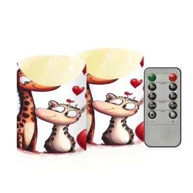 Imagem de Wassud Pacote com 2 velas girafa fofas sem chama com controle remoto, velas realistas cintilantes com temporizador, velas decorativas para Natal, casamento, festa, decoração de casa pequena