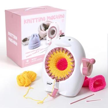 Imagem de MLMLH Máquina de tricô com contador de fileiras, kit de máquina de tear de tricô redondo com 22 agulhas para crianças e adultos, kit de tear de malha dupla rotativa para meia/chapéu