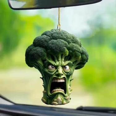 Imagem de Enfeite de brócolis com raiva de acrílico - Cabide de espelho de carro de vegetais antropomórficos engraçados e decoração de casa extravagante/GJ-26