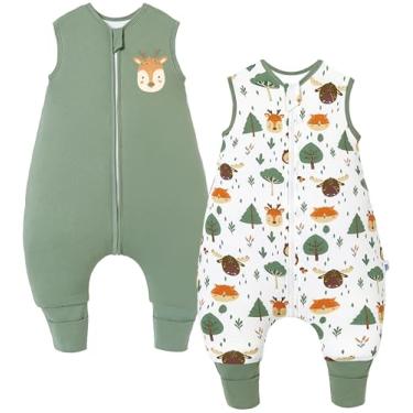 Imagem de Chilsuessy Saco de dormir para bebês com pés 2,5 TOG, cobertor 100% algodão orgânico, pacote com 2 sacos de dormir recém-nascidos com zíper bidirecional, 6 a 18 meses, animais da floresta + verde