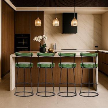 Imagem de Banqueta Alta Cozinha 70cm Encosto Industrial Aço Kit 4 Ziria Pu S02 - D`rossi Verde