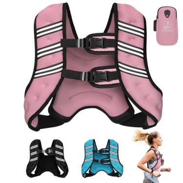 Imagem de Colete de peso para homens e mulheres, colete de peso corporal ajustável de 11 kg, faixa refletiva para treinamento, corrida, caminhada, preto (rosa, 11,3 kg)