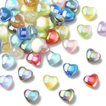 Imagem de Ipotkitt 30 peças de resina iridescente de cor aleatória, imitação de olho de gato, contas em forma de coração, espaçador de amor, contas de troca para bricolage, joias, artesanato, pulseira, colar