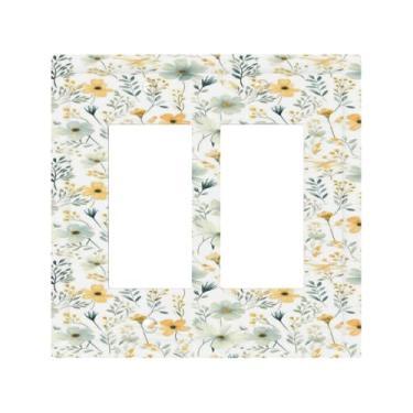 Imagem de Naiqadnehz Capas decorativas brancas quentes aquarela floral 2 gangues interruptor duplo interruptor de luz interruptor elétrico capa placa de parede GFCI placa de parede para decoração de quarto e