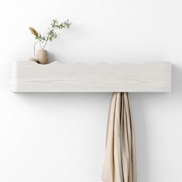 Imagem de Nevsokio Gancho de madeira em forma de onda com 5 ganchos para chave, suporte de parede para entrada, banheiro, sala de estar e quarto (branco, 5 ganchos)