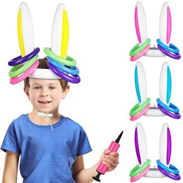 Imagem de AOSUYOU Pacote Com 4 Brinquedos Infláveis De Páscoa Com Orelhas De Coelho E Arremesso De Argolas, Brinquedos De Arremesso De Argolas, Presentes Para Festa, Lembrancinhas Para Crianças E Família, Sup