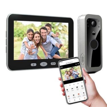 Imagem de Generic Câmera de Campainha de Vídeo WiFi, Tela IPS de 5 Polegadas 1080P Ângulo de Visão de 150 Graus PIR Detecção de Movimento APP Rastreamento Remoto, Com áudio de Via Dupla para Uso