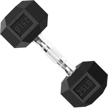 Imagem de Balelinko Conjunto de pesos hexagonais sem halteres com alças de metal revestido de borracha em ferro fundido sólido, haltere sextavado em único, 11,3 kg