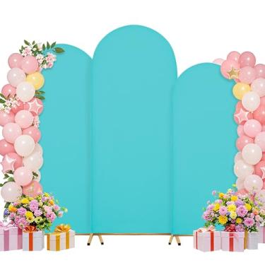 Imagem de Conjunto de capas de arco de 1,8 m de 1,8 m de casamento, arco, suporte de arco, tecido elastano, pano de fundo elástico para decoração de festa de aniversário de casamento, chá de bebê (azul celeste)