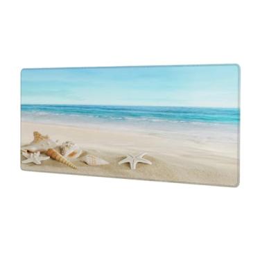 Imagem de Tapete de mouse grande azul praia mar impermeável computador estendido tapete protetor de mesa tapete antiderrapante base de borracha para escritório, computador, teclado, laptop e mesa de casa, mouse