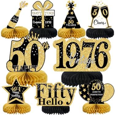 Imagem de 9 peças, decoração de 50º aniversário, colmeia de colmeia para mulheres, homens, ouro preto 1972 Aged to Perfection Vintage Centerpieces para Mesas Toppers Cinquenta anos, decoração