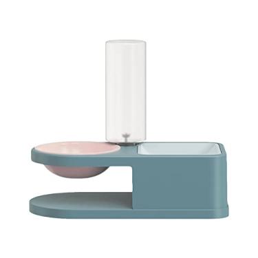 Imagem de Comedouro e bebedouro para animais de estimação 2 em 1 com garrafa água automática design humanizado prato flutuante limpa higiênica plástico perfeito cachorro gato coelho útil casa viagem