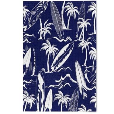 Imagem de Jigsaw Puzzles for Adults 1000 Pieces Aesthetic Art Decor Painting Surfboards Palm Trees Navy Blue Nature Fun Puzzles Funny Gifts for Puzzle Lovers, 1000 Pieces, 29.5" x 19.7"