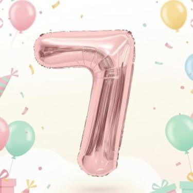Imagem de 1 balão número metálico rosa de 81 cm, balão reutilizável de alumínio para decorações de festa de aniversário e aniversário