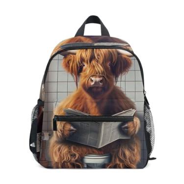 Imagem de GAIGEO Funny Highland Cow Cute Mini Backpack for Kids, 10x4x12 In, Toddler Girls Backpack Includes Water Bottle Pockets, Whistle Clip for Safety