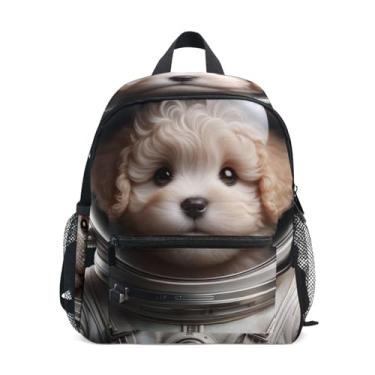 Imagem de Cute Puppy Astronaut Dog Simple Modern Kids Backpack Girls School Backpack with Front Pocket, Safety Whistle for Ages 3-8