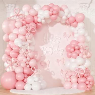 Imagem de Kit de arco de balão de arco rosa com 183 peças de balões brancos e pérola clara para decoração de festa de aniversário de casamento com tema de arco de coquete
