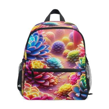 Imagem de Vibrant Bright Succulents Toddler Mini Backpack with Whistle, Adjustable Chest Strap, Girls School Backpack Lightweight & Compact for Ages 3-8