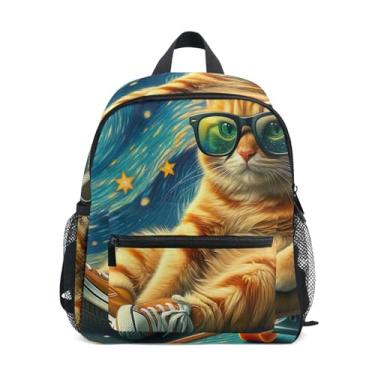 Imagem de GAIGEO Cute Cat Starry Night Small Kids Backpack with Whistle, Adjustable Chest Strap, Girl Backpack Lightweight & Compact for Ages 3-8