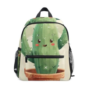 Imagem de GAIGEO Cute Cartoon Cactus Backpack for Toddler with Whistle, 2 Bottle Pockets, Lightweight, Preschool Backpack 10x4x12 In, for Ages 3-8