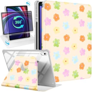 Imagem de Uppuppy Capa inteligente para Samsung Galaxy Tab S9/S9 FE/S10/S10 FE/S10 Lite de 11 polegadas - suporte giratório de 360 graus com suporte para lápis para mulheres e meninas, flor colorida para