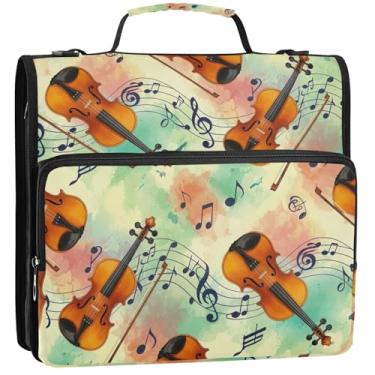 Imagem de Violinos 3 fichários de 3 anéis com zíper bolsa escolar com alça de ombro durável portfólio e estojo para pasta de anel, 34,5 x 31,5 x 8,9 cm