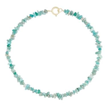 Imagem de KELITCH Colar de pedras coloridas moda feminina requintado colar de contas turquesa estilo boêmio joia à prova d'água joia irregular pedra natural presente, Pedra natural