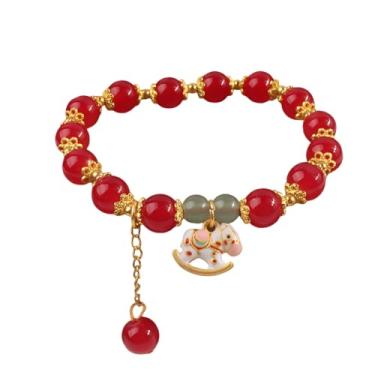 Imagem de Fuqimanman2020 Pulseira de cavalo de ano novo chinês de 2026 Fengshui com contas vermelhas boa sorte pulseira de ouro com pingente de cavalo, Medium, Zinco, Sem Pedra Preciosa