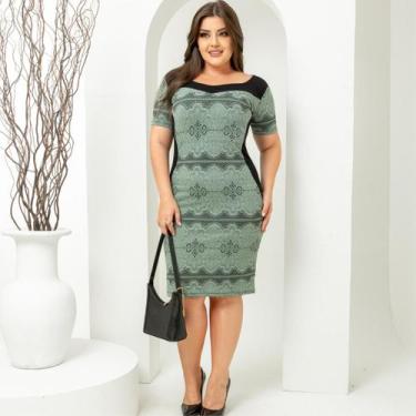 Imagem de Vestido Plus Size Femininio Evangelico Midi Tubinho Moda Modesta Jovem