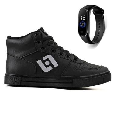 Imagem de Tenis Infantil Meninos Botinha Cano Alto Escolar Casual Basico + Relog