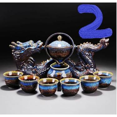 Imagem de Conjunto de chá de cerâmica semiautomático dragão chinês, conjunto de chá de Kung Fu de 9 peças com bule de chá e 8 xícaras (cerâmica - B)