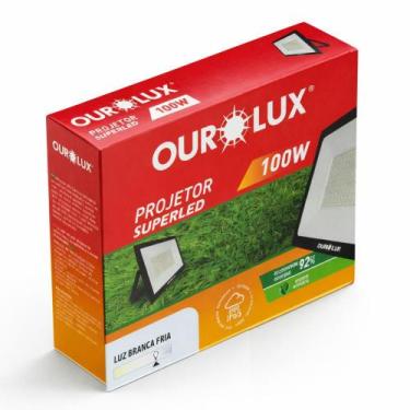 Imagem de Refletor led slim 100w bivolt 6500k ip65 branco frio ourolux