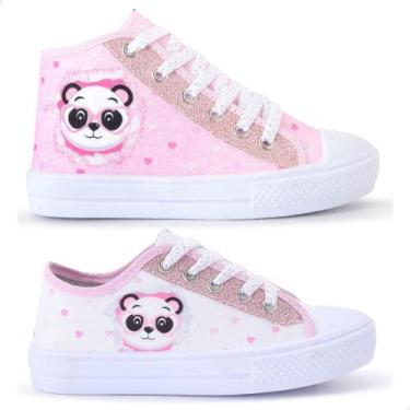 Imagem de Kit 2 Tênis Feminino Infantil Panda Botinha E Cano Curto - Lukys, Rosa