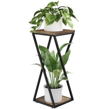 Imagem de Bamworld Suporte alto para plantas de canto interno, suporte de plantas em camadas, mesa de madeira para vasos de flores resistentes, suporte de metal para sala de estar, quarto, corredor