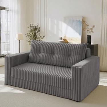 Imagem de HABUTWAY Sofá-cama dobrável, cadeira conversível 2 em 1 com travesseiro, cadeira dobrável portátil com apoio de braço, sofá confortável para sala de estar, quarto, dormitório, escritório, cinza