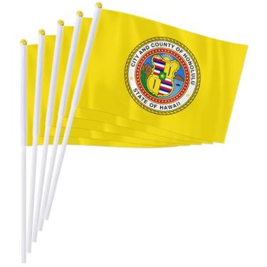 Imagem de PTEROSAUR Conjunto de bandeira portátil da cidade de Honolulu, 14 x 20 cm, mini bandeira Honolulu para desfiles, festas, celebrações e decoração de casa (pacote com 50)