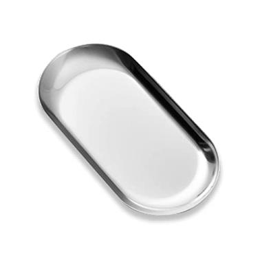 Imagem de Prato de sobremesa e jantar aço inoxidável multiuso Premium inquebrável para casa hotel acampamento festa elíptico metal empilhável