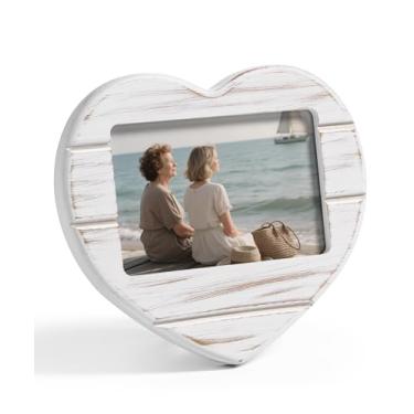 Imagem de Afuly Porta-retrato 12 x 18 cm em forma de coração casa de fazenda envelhecida amor chique gasto exibição de fotos exclusiva rústica para pendurar na parede decoração de casa linda arte de casamento