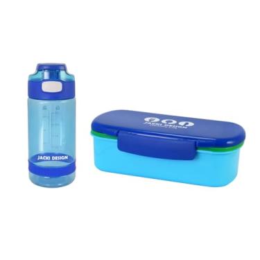 Imagem de Kit Escolar Marmita + Garrafa Squeeze Água Suco Lancheira Infantil Kids (Azul)