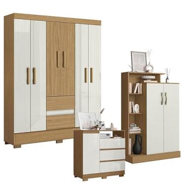 Imagem de Guarda Roupa Casal Coimbra 2005138 com Cômoda Sapateira 2014143 e Armário Multiuso Florença 2000199 Atacama Off White - Aramóveis