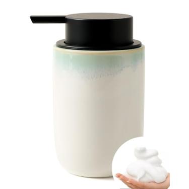 Imagem de BosilunLife Dispensador de espuma de sabão – Dispensador manual de espuma de cerâmica para banheiro moderno de fazenda pequeno dispensador de sabão dispensador de bomba manual para pia de cozinha